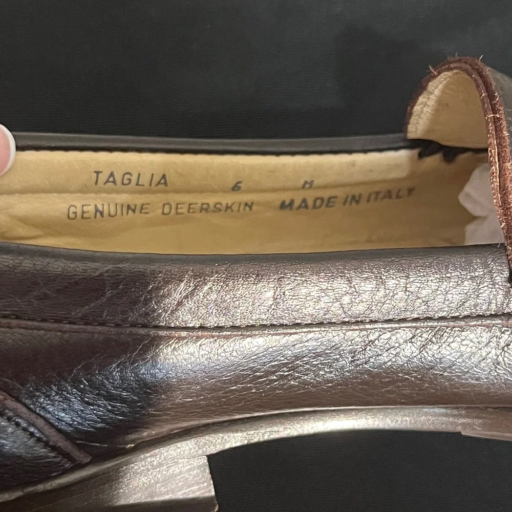 Bally Brown Deerskin Leather Penny Loafers Made in Italy Womens 6 M Slip‎ On